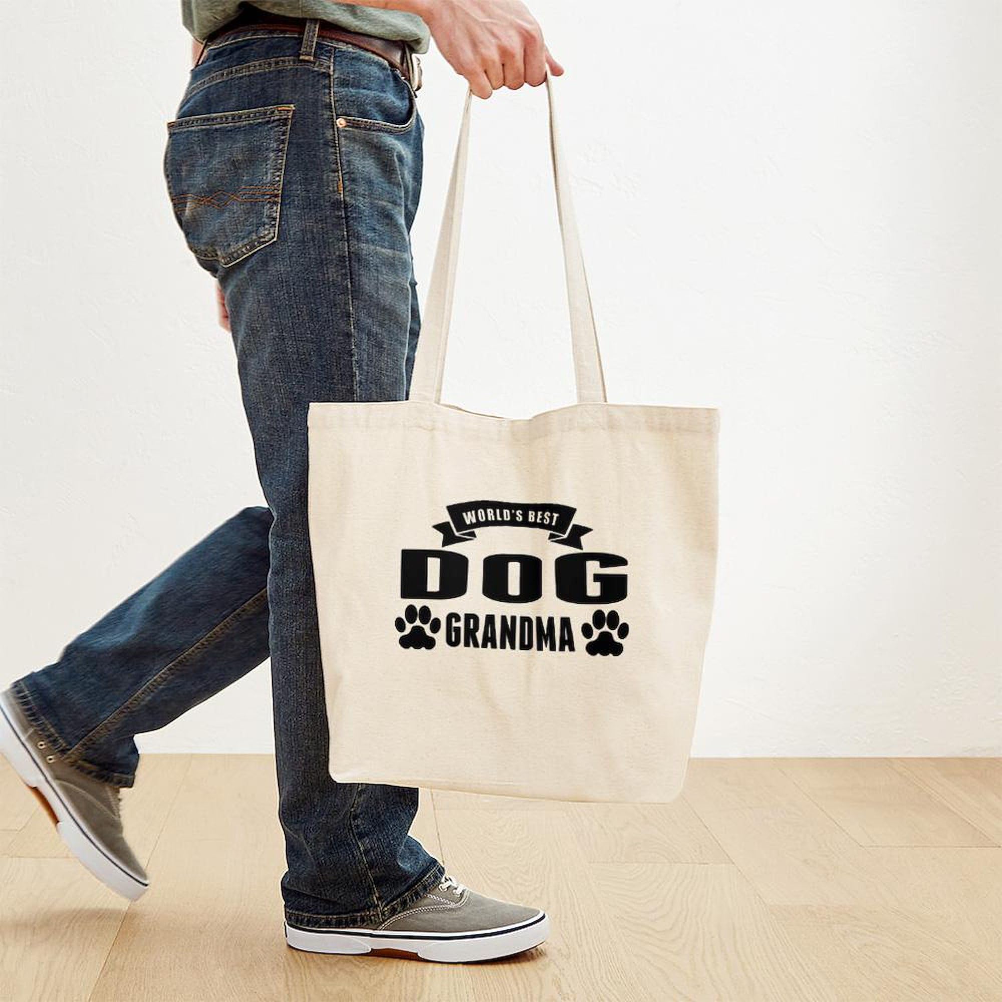 World's Best Dog Grandma Tote Bag - Natural Canvas Reusable Shopping Tote for Women - Perfect for Groceries, Beach Trips & Dog Park Outings