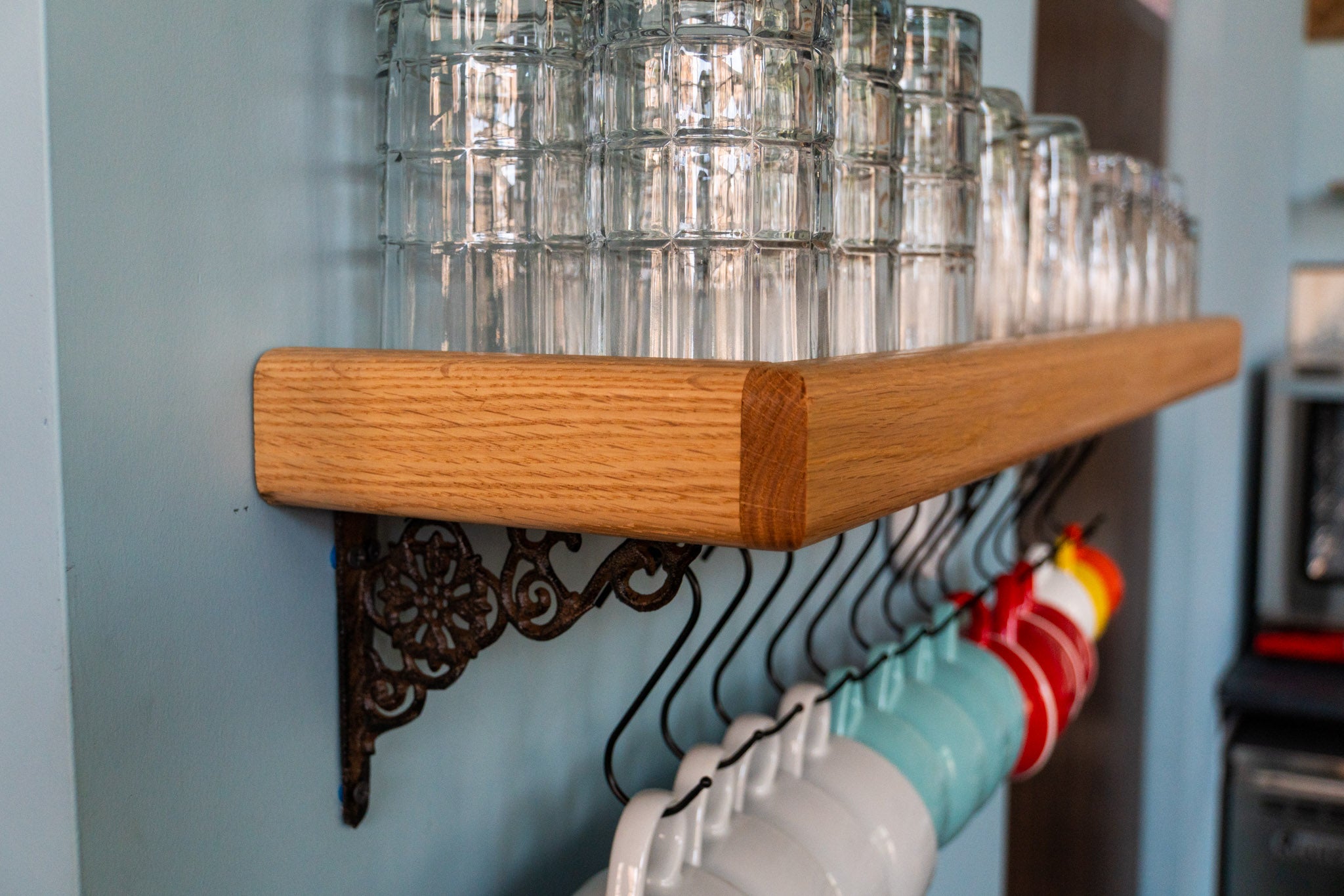 Sturdy Coffee Mug Shelf Organizer - Wall Mounted Holder for Glasses & Coffee Cups - Perfect for Kitchen, Office, or Dorm Room Storage