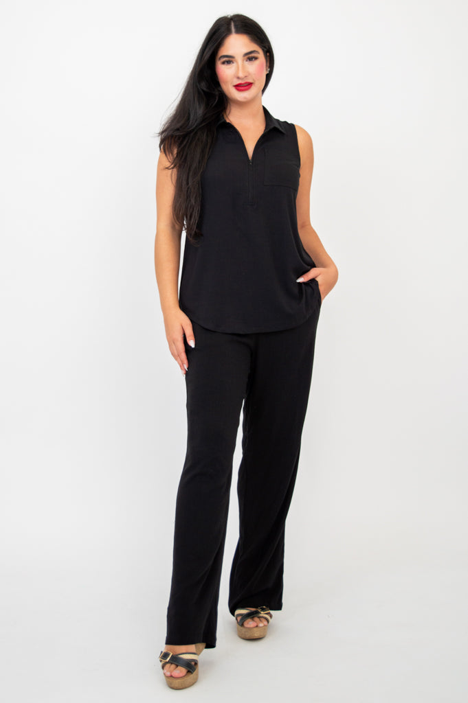 Breathable Linen Bamboo Hula Tank Top for Women - Black | Comfortable & Stylish for Yoga, Beach, and Summer Outfits