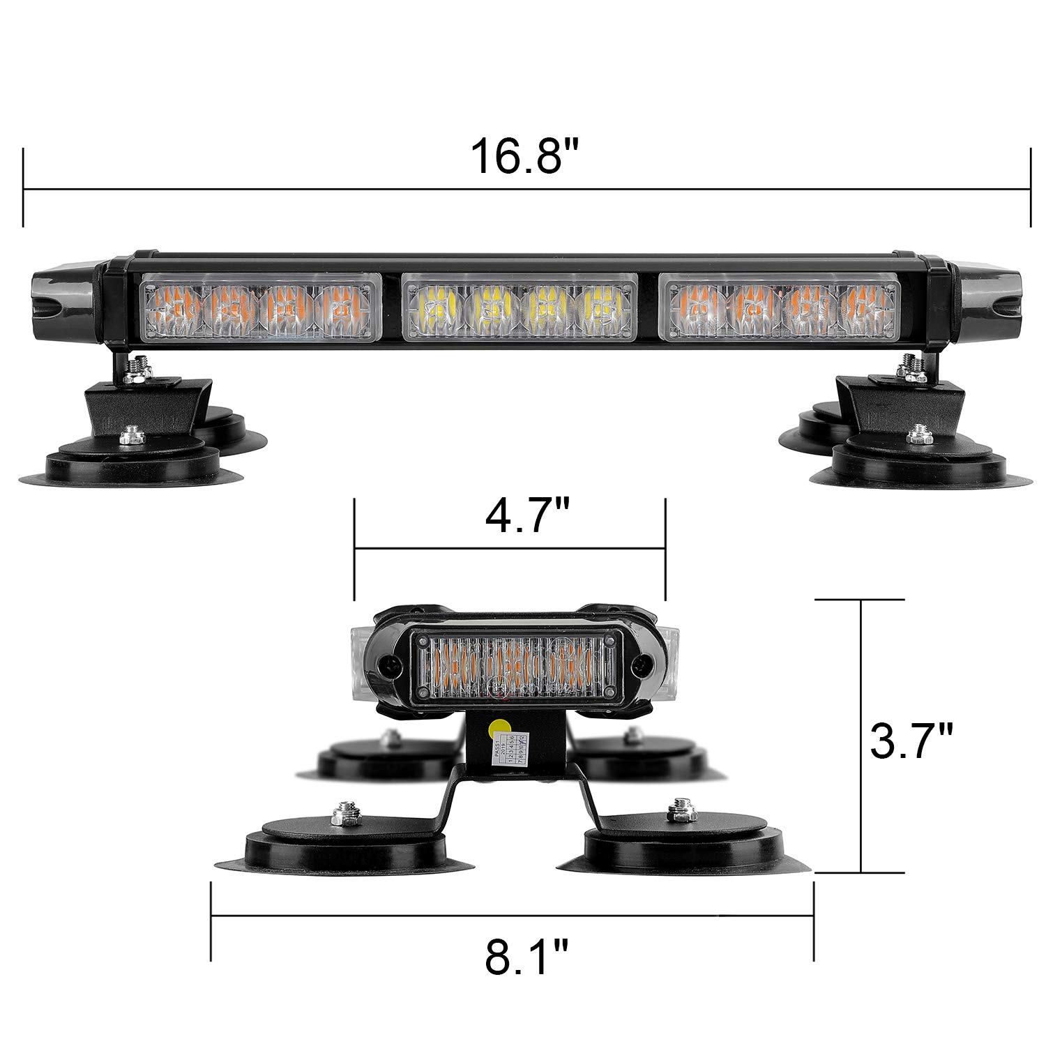 ASPL 16.8 Inch LED Strobe Light Bar - 26 Flashing Modes, High Intensity Emergency Warning Beacon with Magnetic Base for Trucks, Cars & Trailers - Amber/White/Amber - Perfect for Roadside Emergencies, Construction Zones & Vehicle Safety