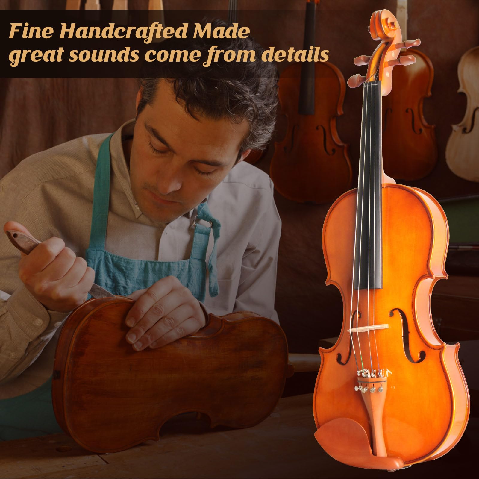 Best Beginner Viola Set (CVA-400) - 13 Inch Solid Wood Acoustic Viola with Hard Case, Bow & Rosin - Ideal for Students, Music Classes & Gifts - Perfect for Home Practice, School Orchestra & Musical Performances