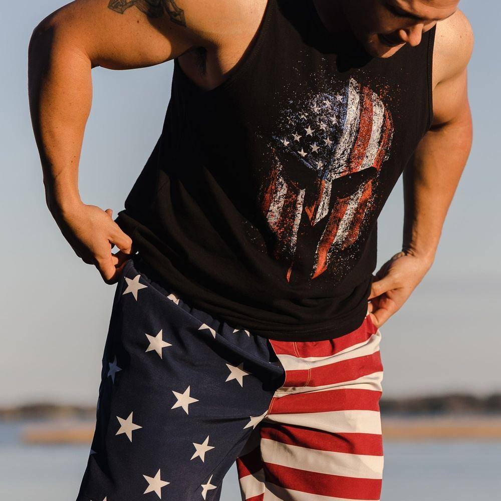 Men's American Spartan Tank Top - Black | Comfortable Workout & Gym Shirt for Men | Perfect for Fitness, Running & Casual Wear