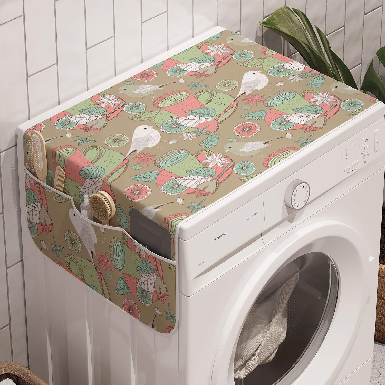 Ambesonne Washing Machine Cover Organizer - Anti-Slip Fabric Protector for Washer & Dryer (47