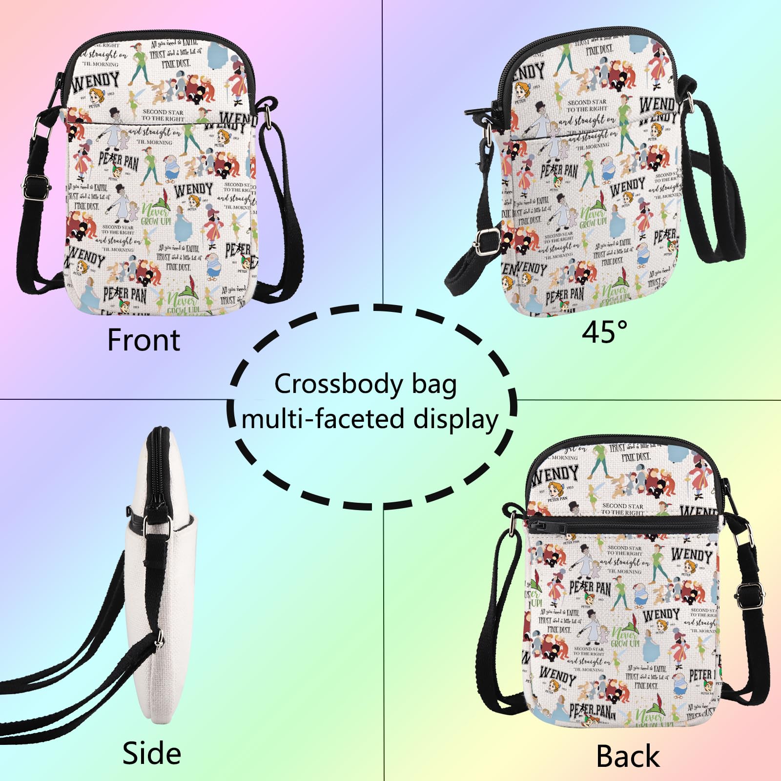 Peter Pan Inspired Crossbody Bag - Fairy Tale Fans Gift, Tinker Bell Messenger Bag, Disney Cartoon Movie Merch - Perfect for Cosplay, Conventions & Disney Themed Parties
