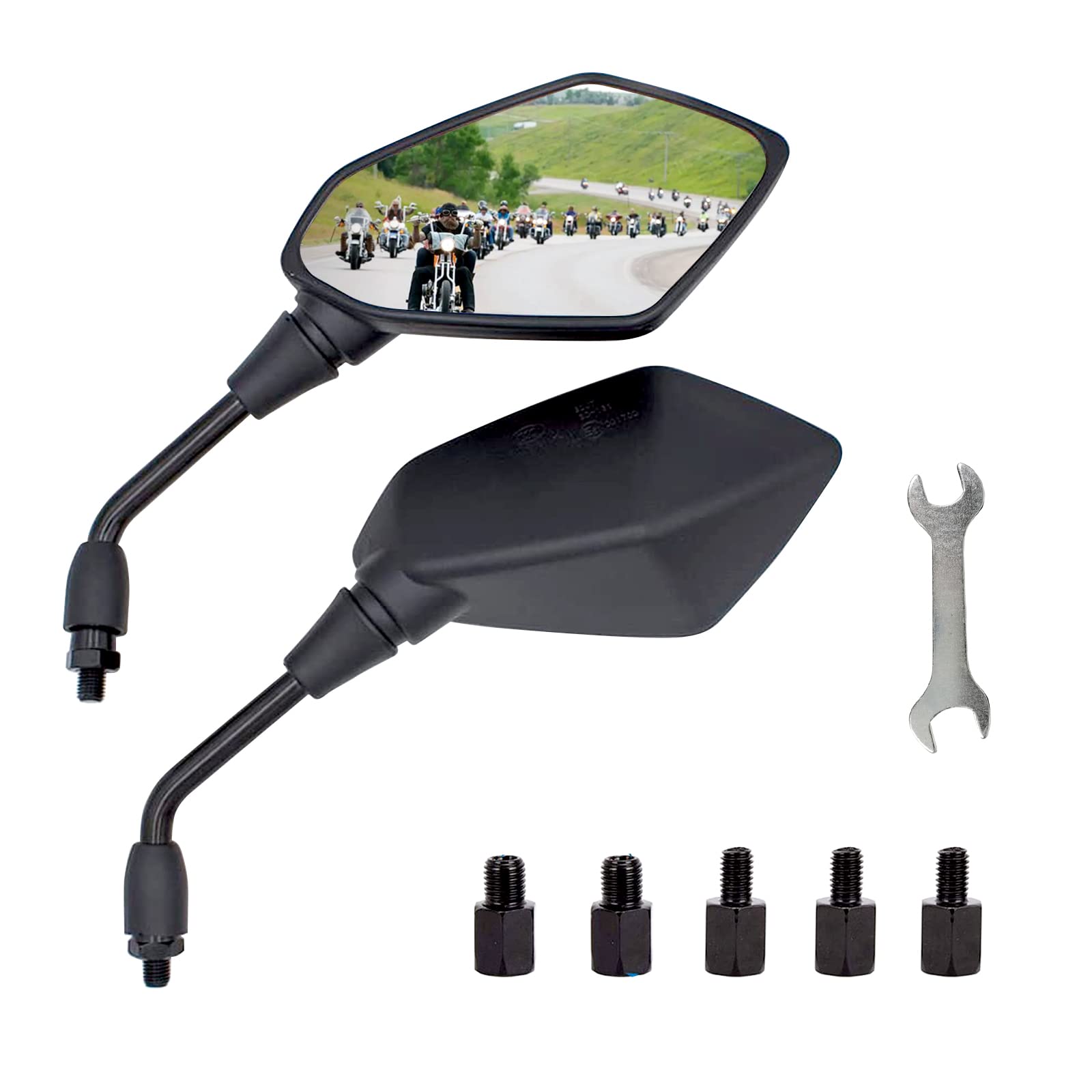 Universal Motorcycle Rear View Mirrors - M8 M10 Threaded Bolt Double Take Mirror Mount - Compatible with Honda, Polaris, ATV, Dirt Bike, Cruiser & Scooter - Enhance Safety for Street Riding, Off-Road Adventures & Daily Commutes