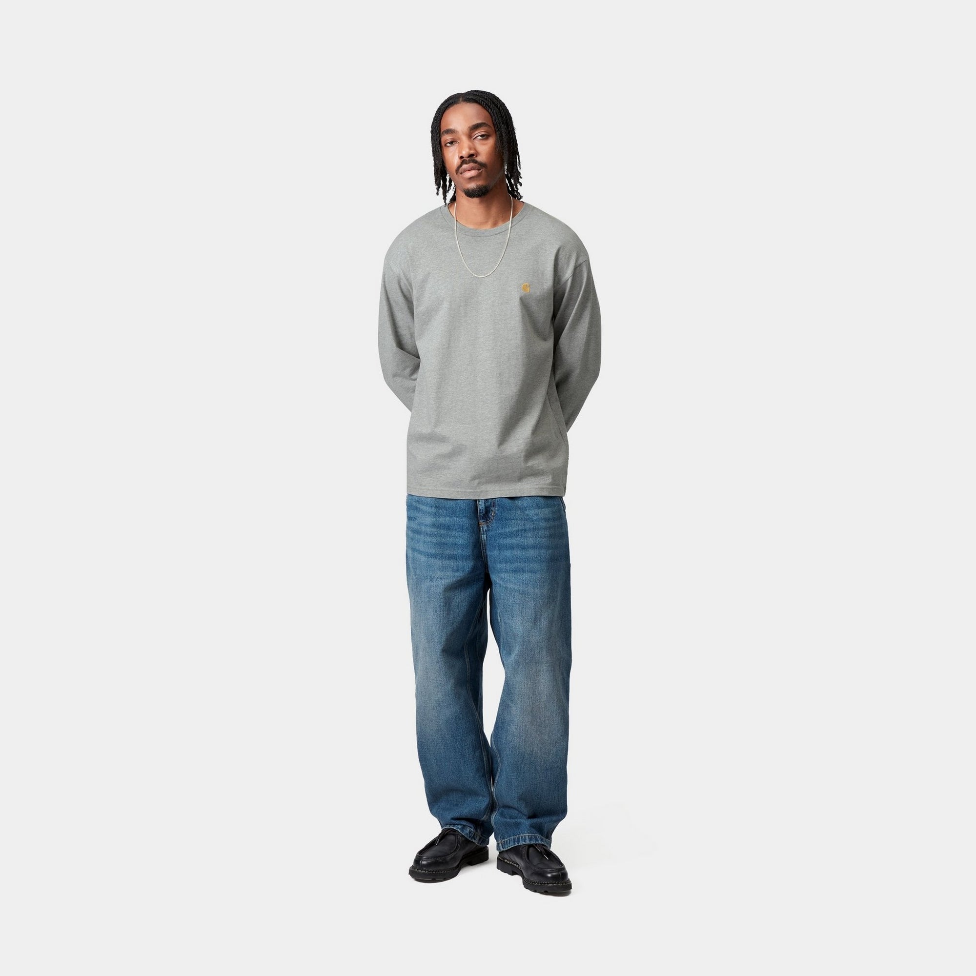Chase Long Sleeve T-Shirt for Men - Soft Cotton Grey Heather Crewneck Shirt | Casual Wear, Layering & Everyday Comfort