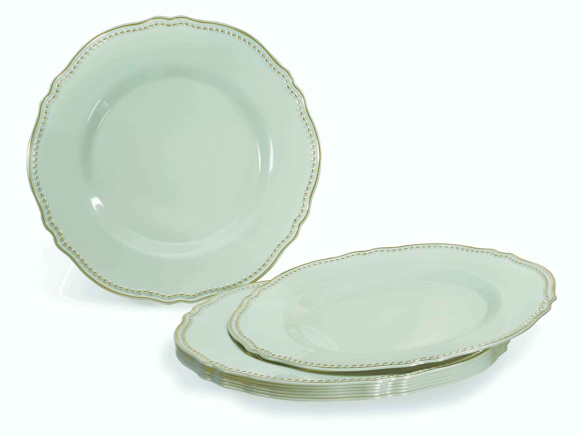 640-Piece Heavyweight Disposable Plastic Plate Set for Weddings & Parties - 80 x 10.25'' Dinner Plates, 80 x 7.5'' Dessert Plates, Silverware, Cups & Napkins (Rochelle Seafoam/Mint & Gold) - Perfect for Large Gatherings, Bridal Showers & Catering Events