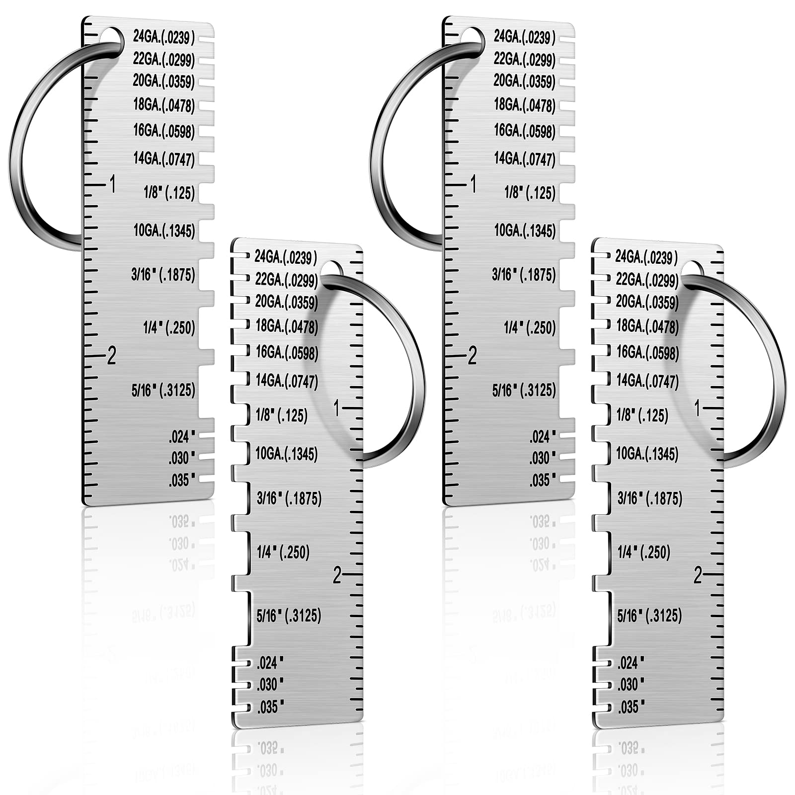 Double Sided Metal Thickness Gauge - Portable Wire & Sheet Measurement Tool for Welding & Metalworking (4pcs)