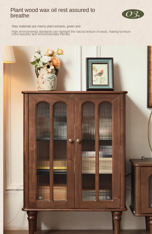 Vintage Black Walnut Solid Wood Side Cabinet - Handcrafted Retro Nightstand for Bedroom, Living Room & Office Storage