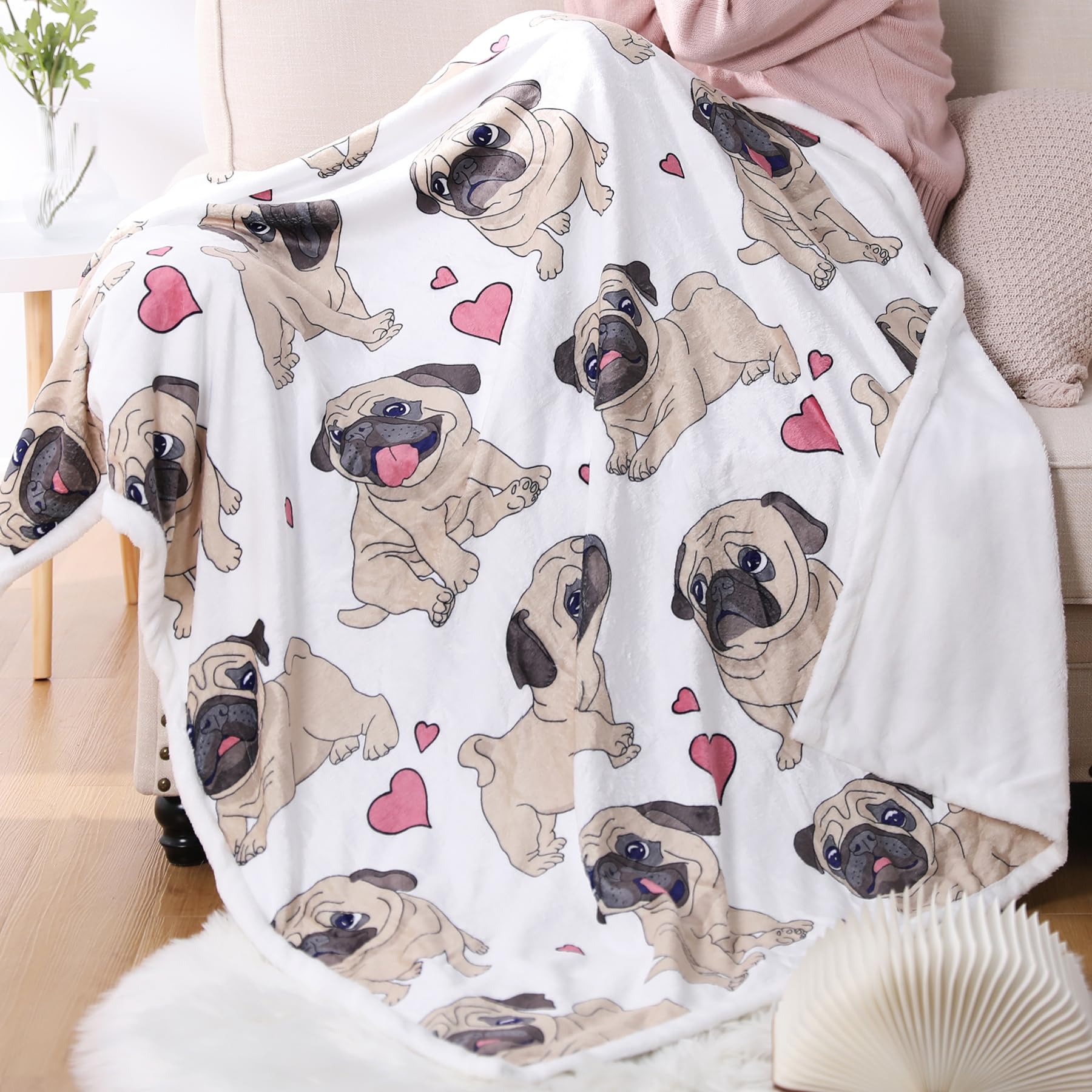 Super Soft Pug Blanket for Adults - Cute Puppy Plush Throw Blanket, 47