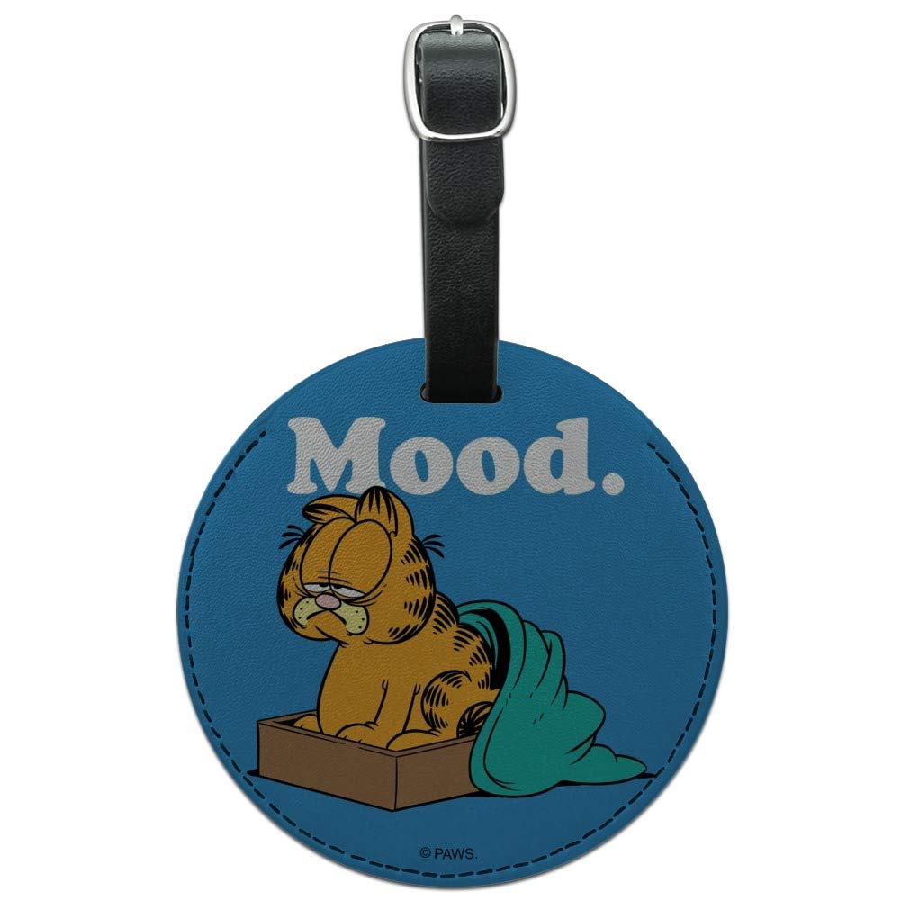 Garfield Mood Round Leather Luggage Tag - Cute Cartoon Suitcase ID Tag for Carry-On Bags & Travel Accessories | Perfect for Vacation, Business Trips & Gift Giving