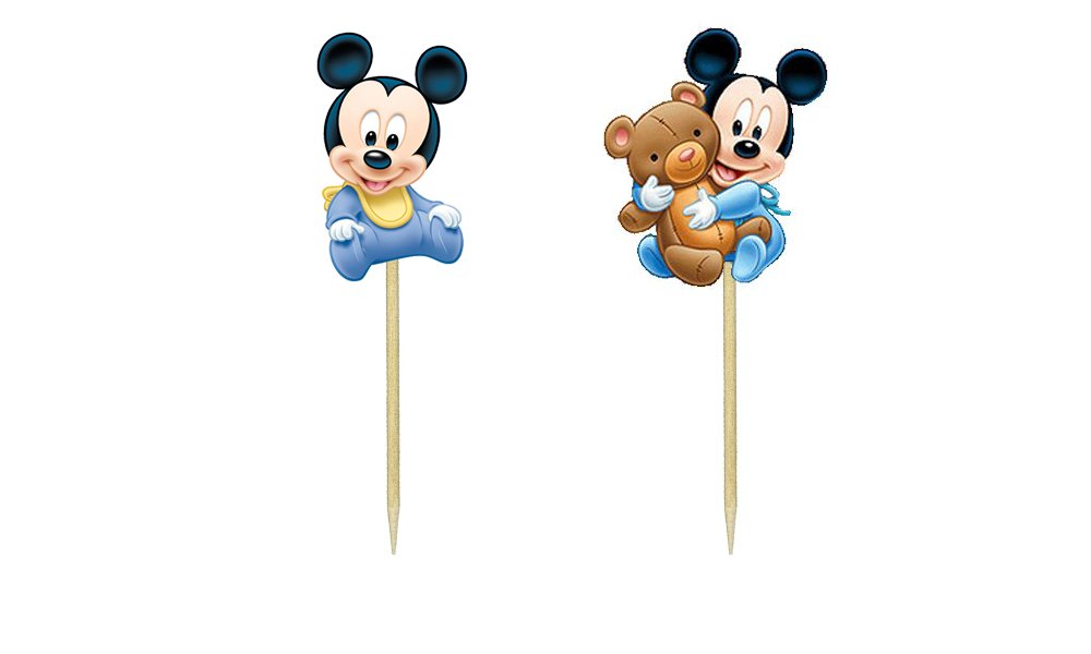 Disney Baby Mickey Mouse Cupcake Toppers - 24pcs Fondant Decorations for Birthday Party, Baby Shower & Disney Themed Celebrations