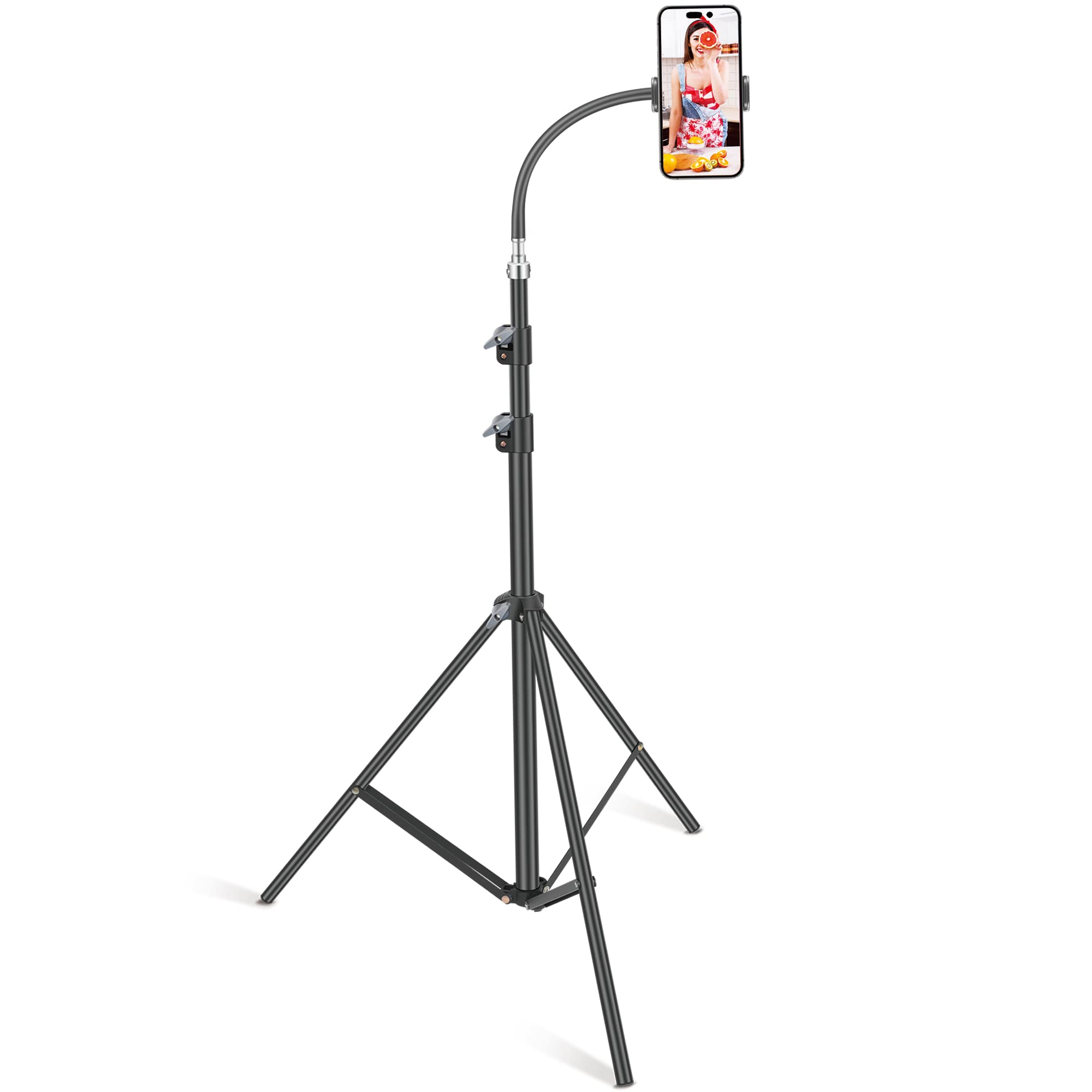7.2ft Adjustable Phone Tripod Stand with Gooseneck & Holder - Compatible with iPhone 12/11/XS Max, Samsung Galaxy - Perfect for Vlogging, Live Streaming, Video Calls & Photography