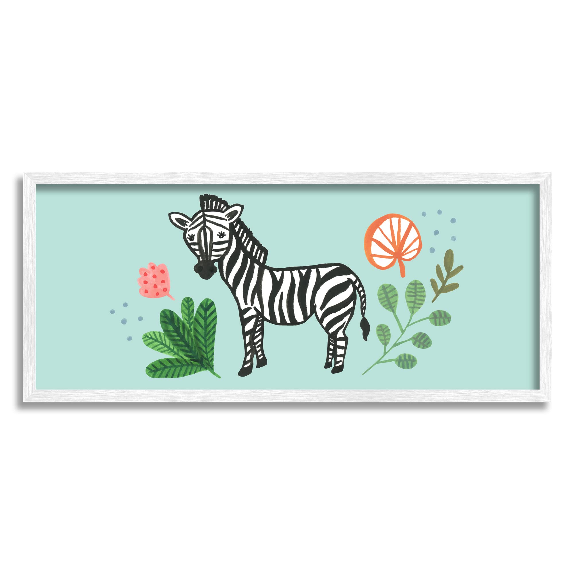 Stupell Industries Whimsical Zebra Botanical Plant Border Wall Art - Heather Strianese Design - Perfect for Nursery, Kids Room & Boho Home Decor