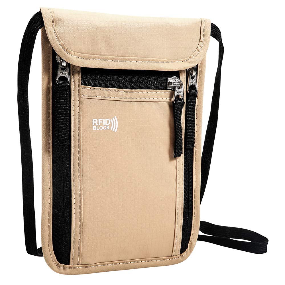 KEAFOLS RFID Blocking Travel Pouch Neck Wallet - Secure Passport Holder & Organizer Case for Family Vacations, Airports & International Trips