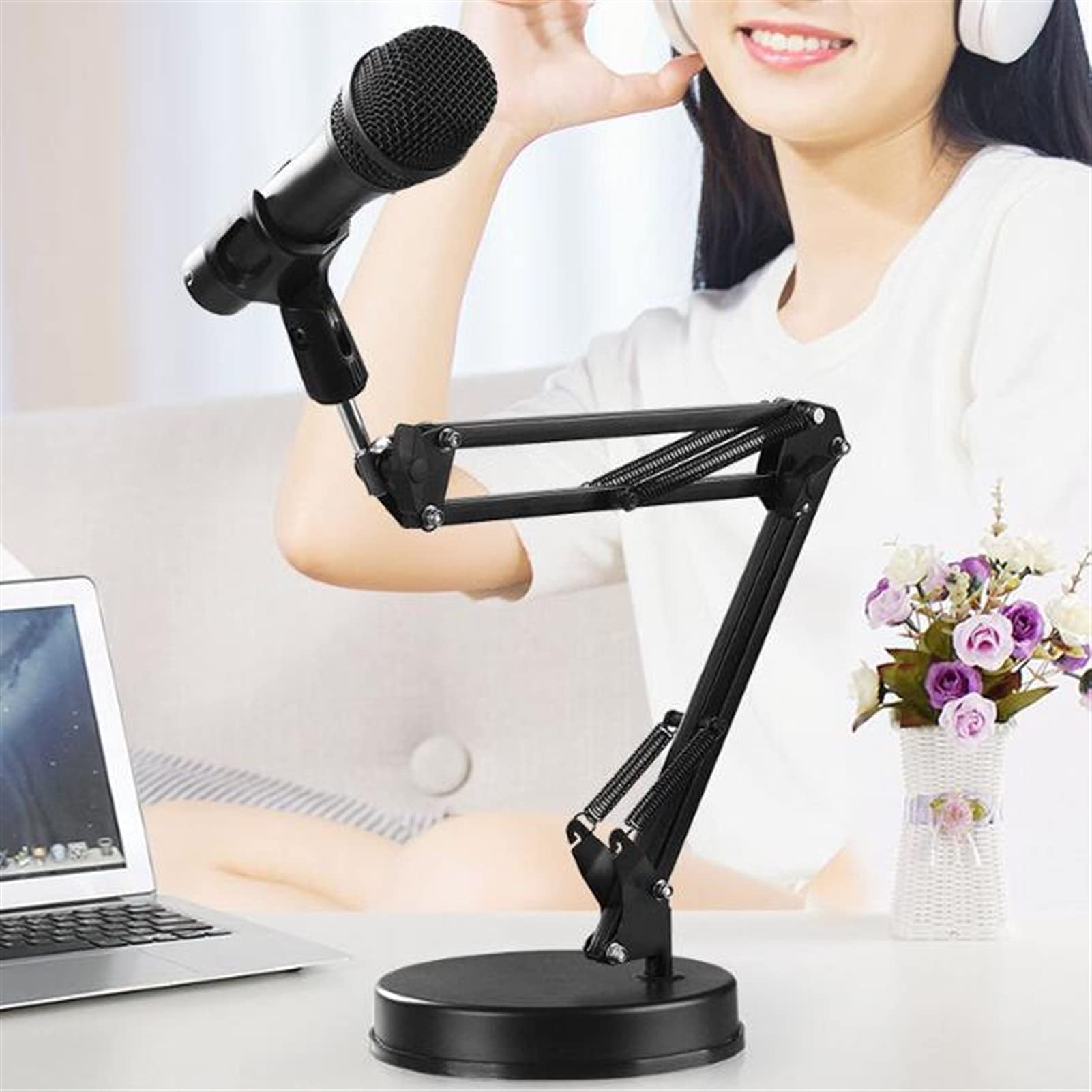 Adjustable Microphone Stand with 360° Rotation & Clamp - Extendable Flexible Arm for Studio, Podcast, Gaming & Mobile Phone Mic - Model A (Black) - Perfect for Home Recording, Streaming & Voiceovers