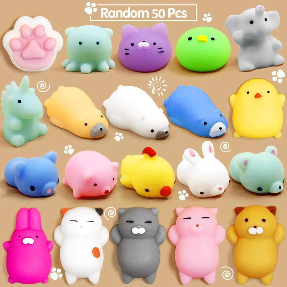 50 Pcs Mini Mochi Squishy Toys - Cute Animal Stress Relief Toys for Kids (Cat, Panda, Unicorn) | Kawaii Party Favors, Birthday Gifts for Boys & Girls | Perfect for Classroom Rewards, Party Giveaways & Sensory Play