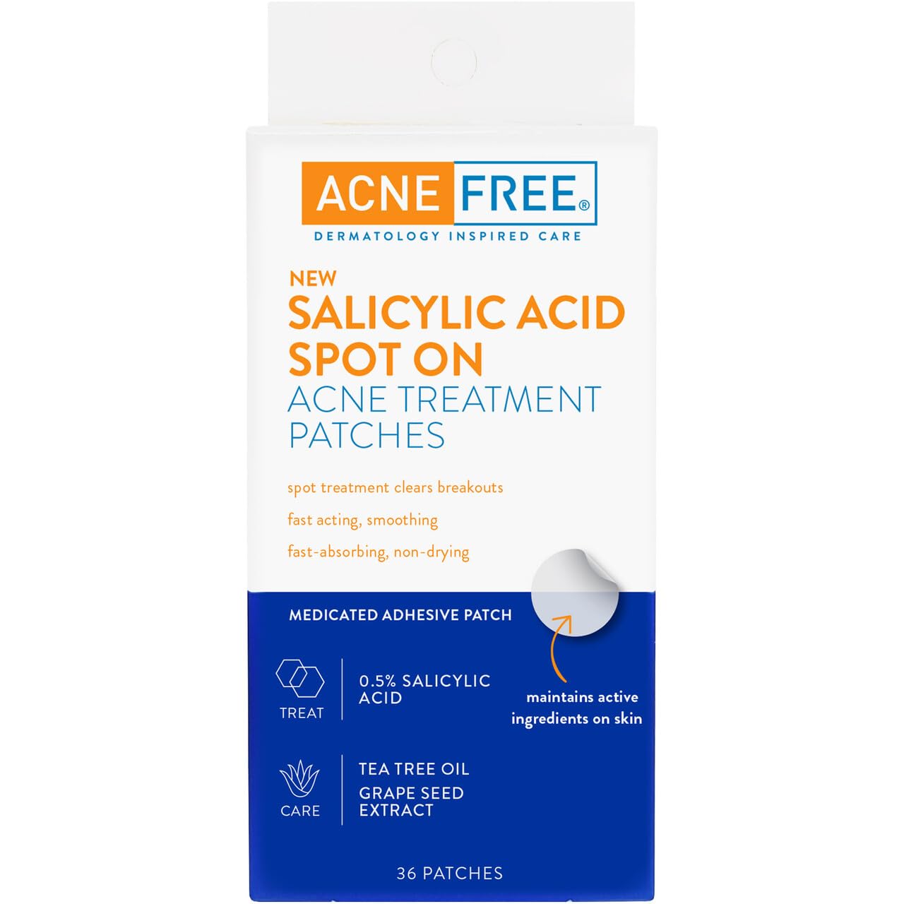 AcneFree Salicylic Acid Acne Treatment Patches - 36 Count | Pimple Spot Treatment for Face & Body | Overnight Blemish Cover for Clear Skin