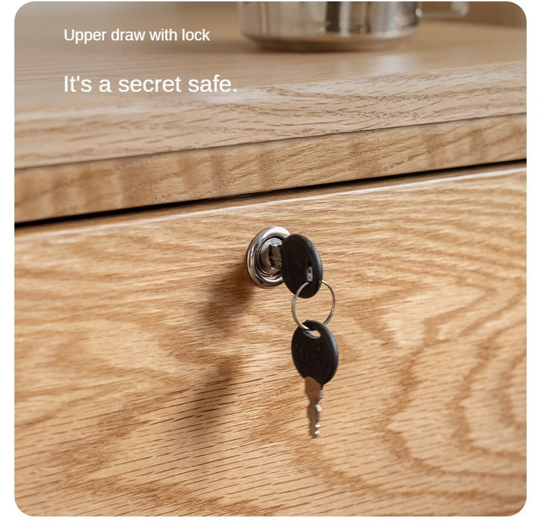 Solid Oak Wood Nightstand with Locking Drawer - Stylish and Durable Bedside Table for Bedroom, Living Room, or Guest Room