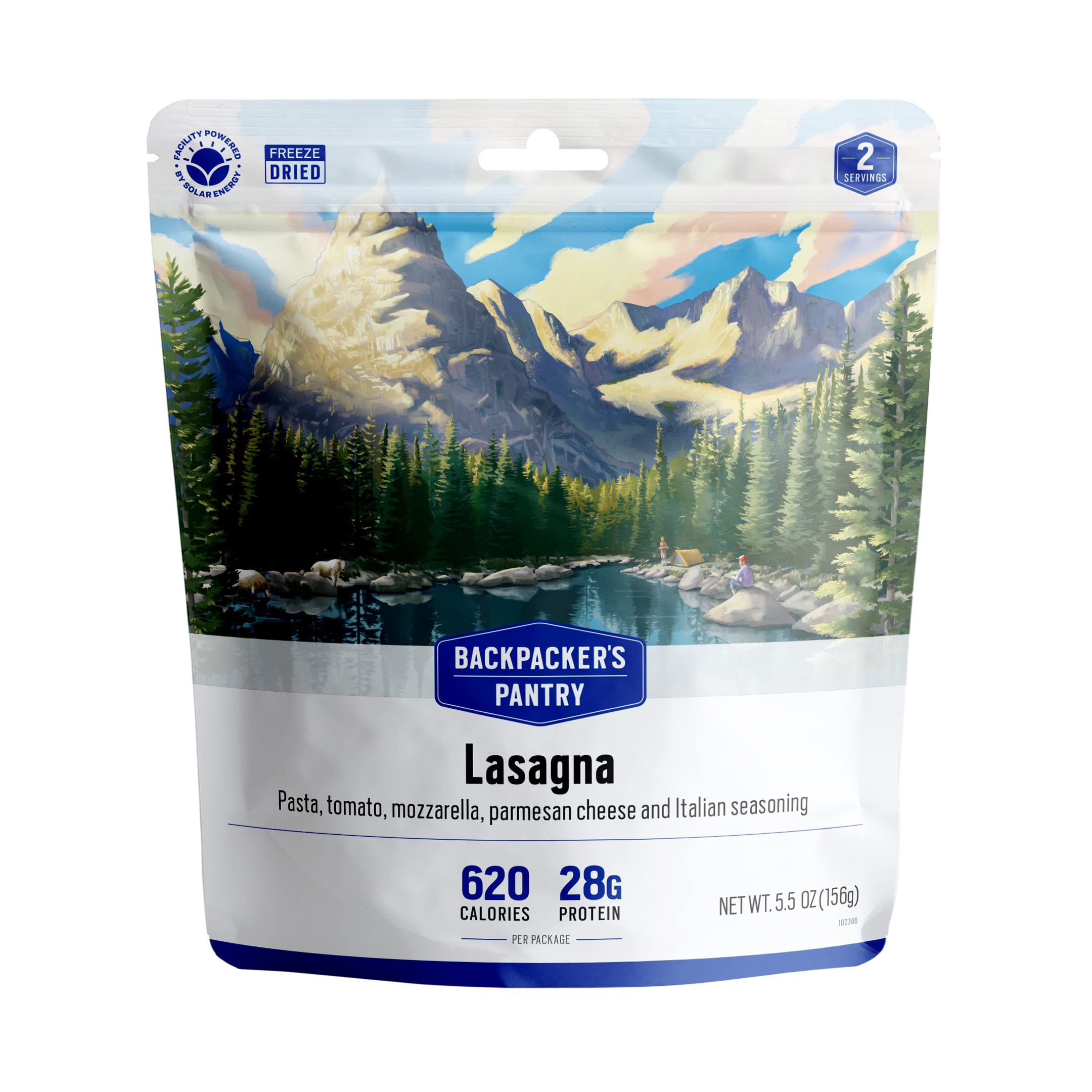 Backpacker's Pantry Freeze Dried Lasagna - High Protein Vegetarian Camping Food (28g Protein) - Lightweight Backpacking Meal & Emergency Survival Food - Perfect for Hiking, Camping and Outdoor Adventures