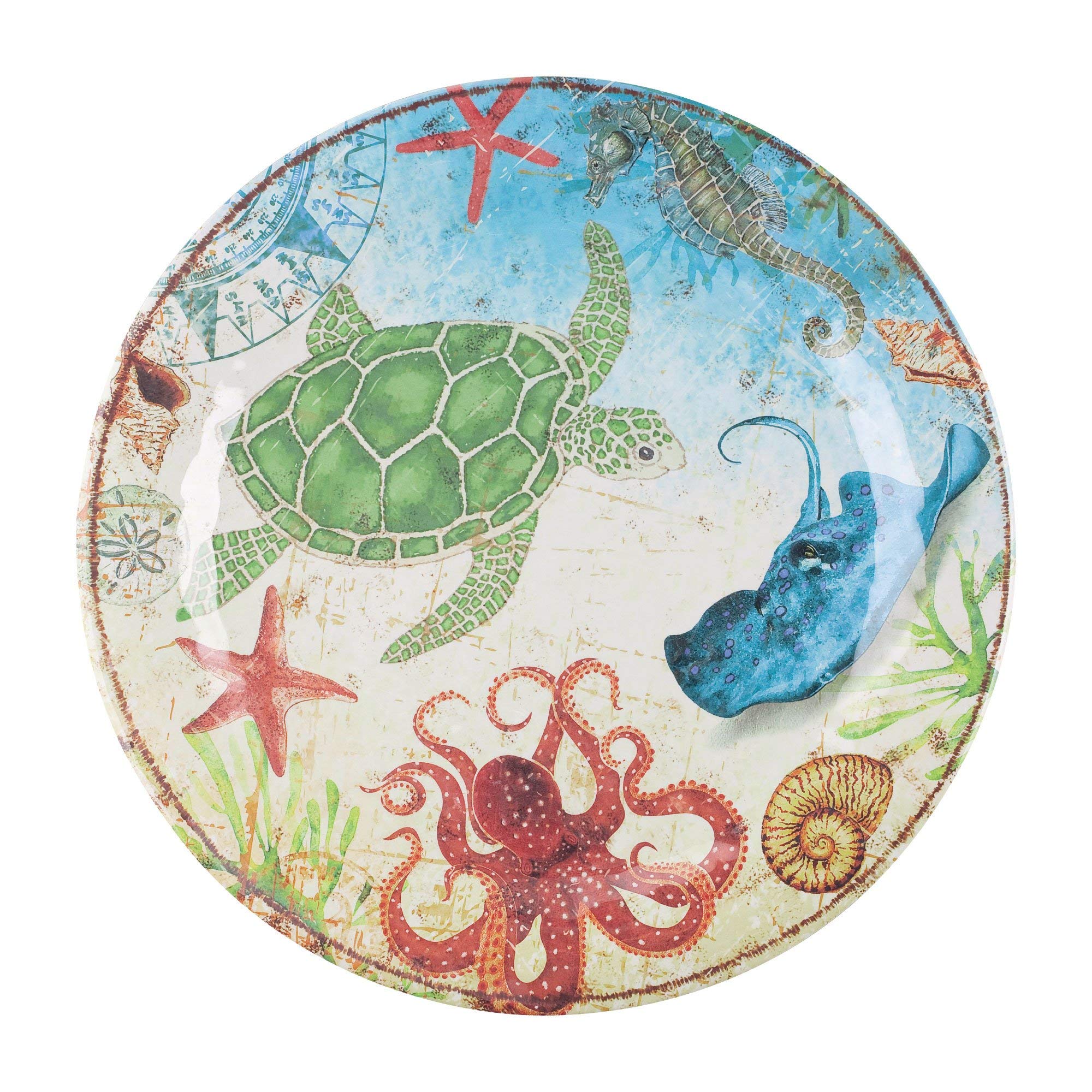 Premium 12-Piece Melamine Dinnerware Set - Includes 4 Dinner Plates, 4 Salad Plates & 4 Bowls - Shatterproof & Lightweight - Perfect for Outdoor Dining, Picnics, Camping & RV Trips - Sea Turtle Design