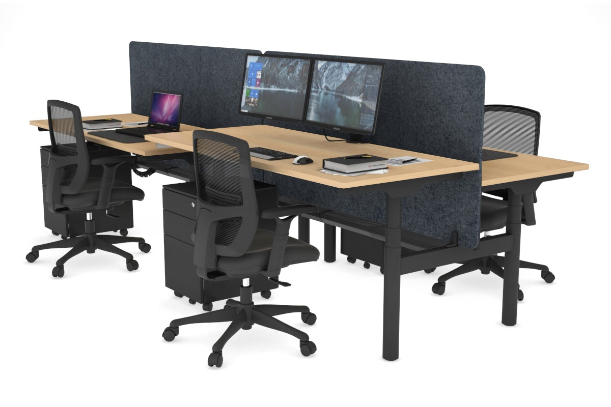 Flexi Premium Height Adjustable 4-Person H Bench Workstation - Black Frame [1200L x 700W] - Ideal for Office, Coworking Space & Home Office Setup