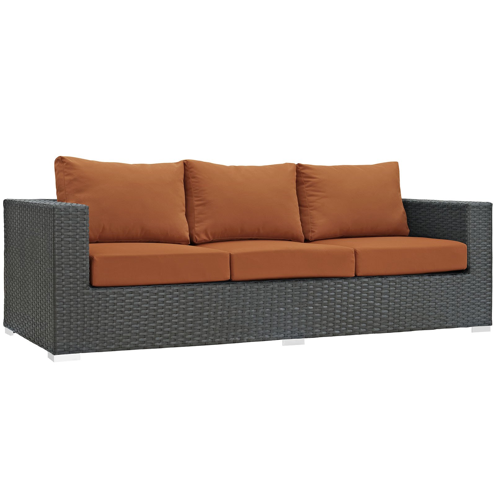 Modway Sojourn 3-Piece Outdoor Patio Sectional Set - Wicker Rattan Furniture with Sunbrella Canvas in Tuscan - Perfect for Backyard, Garden, and Poolside Relaxation