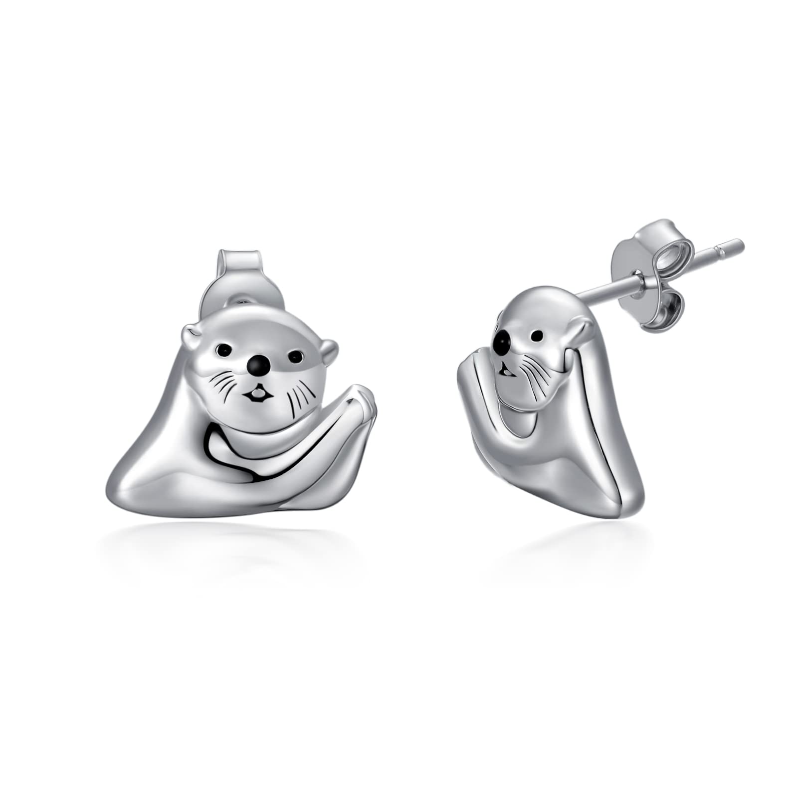 SLIACETE 925 Sterling Silver Sea Otter Stud Earrings - Cute Ocean Animal Jewelry for Women & Girls - Perfect Gift for Beach Lovers, Marine Enthusiasts & Nature Inspired Fashion (08-Otter) - Ideal for Casual Wear, Beach Vacations & Animal-Themed Accessories