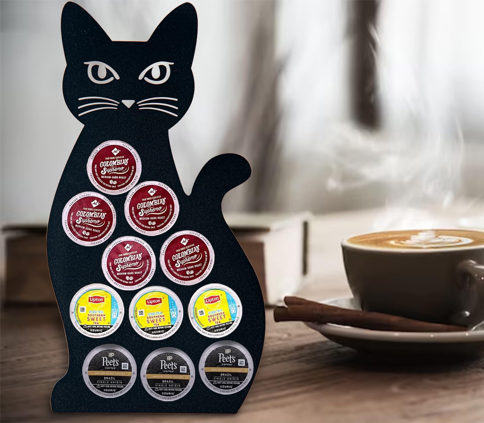 Black Cat-Themed K-Cup Coffee Pod Holder - Countertop Organizer for Keurig Pods | Perfect for Kitchen, Office & Coffee Bar Decor