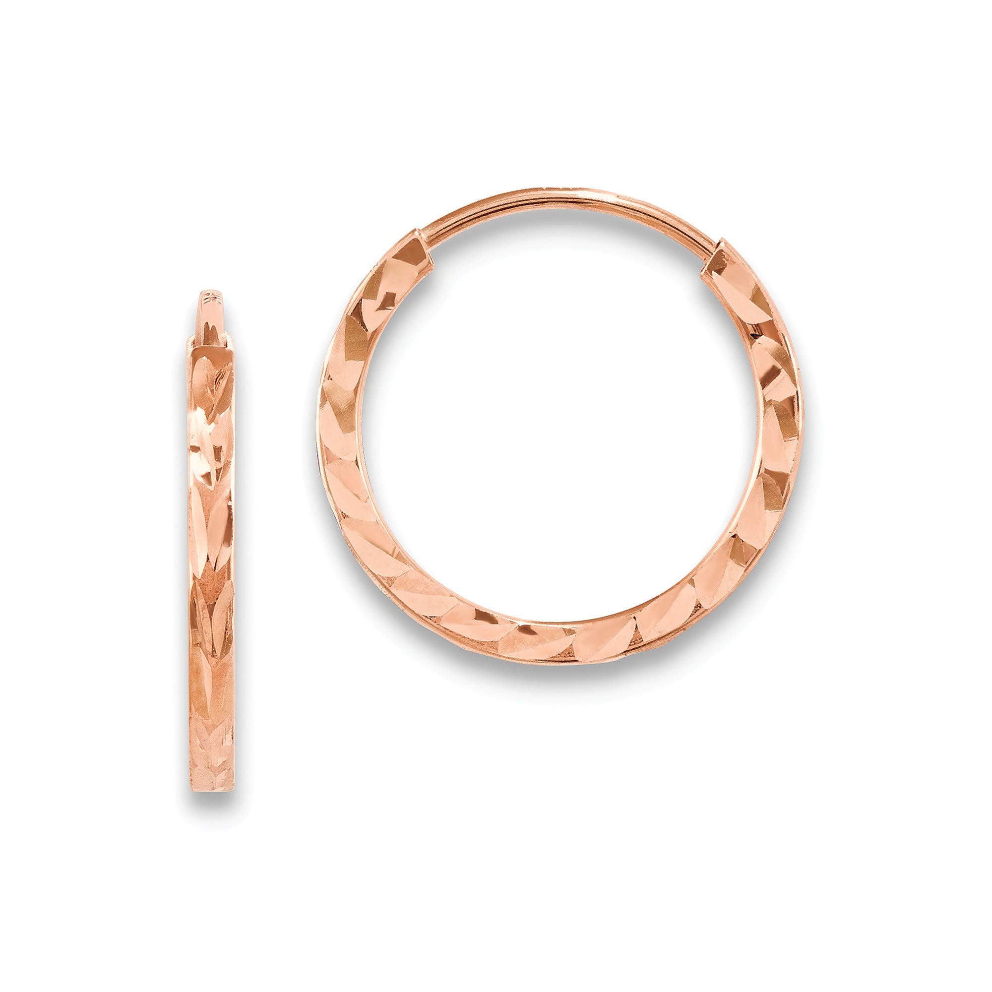 14K Rose Gold Diamond-Cut Square Tube Endless Hoop Earrings for Women - Elegant Everyday & Party Jewelry Gift