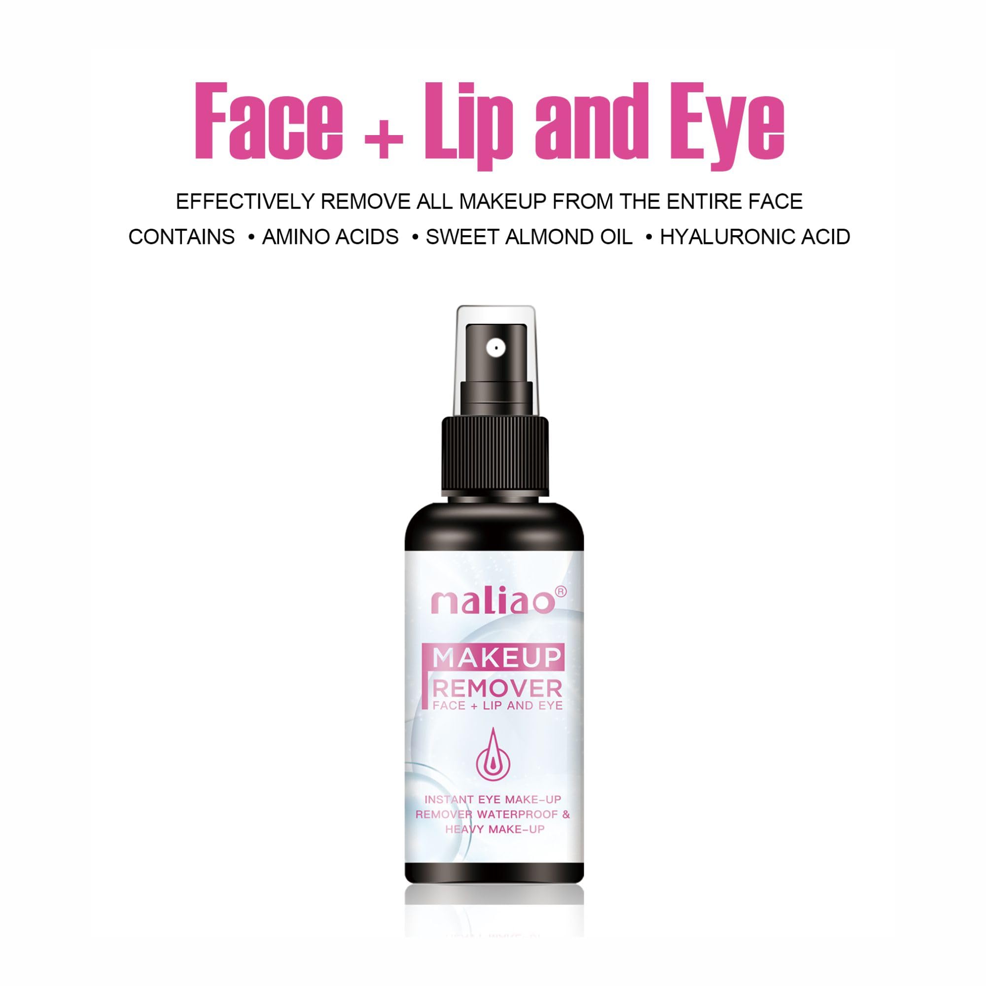 Maliao Gentle Makeup Remover for Face, Lips & Eyes - Waterproof & Long Lasting Formula - Perfect for Daily Use, Travel & Sensitive Skin Care