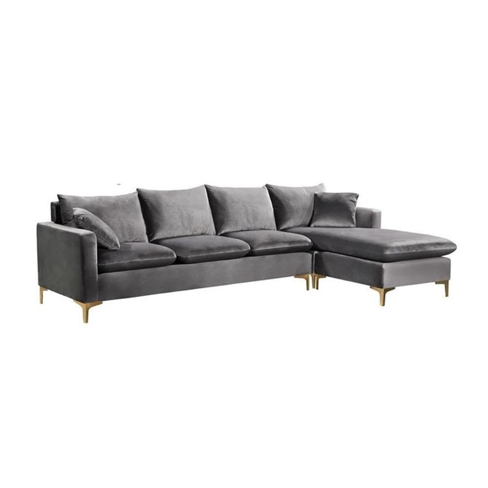 Home Square 2-Piece Reversible Velvet Sectional Sofa Set with Accent Chair in Gray - Modern Living Room Furniture for Small Spaces & Apartments