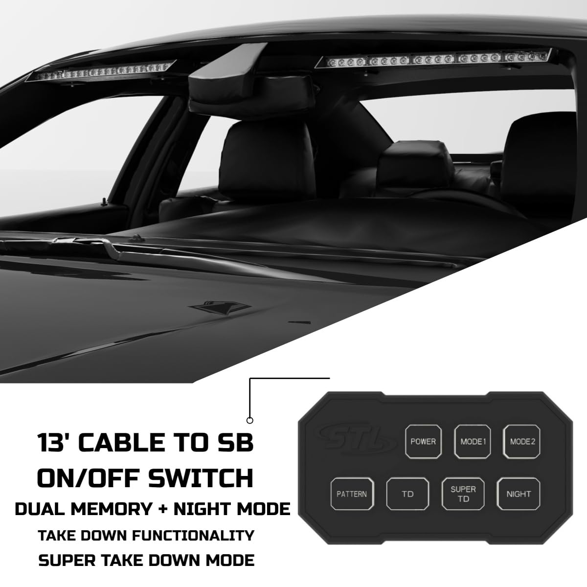 SpeedTech Lights Super Take Down Raptor TIR Upper Windshield Interior Split LED Strobe Visor Light Bar - Amber/Clear Alternating Emergency Warning Lights for Police, Fire, Construction & Hazard Vehicles - Perfect for Roadside Emergencies & Work Zone Safety