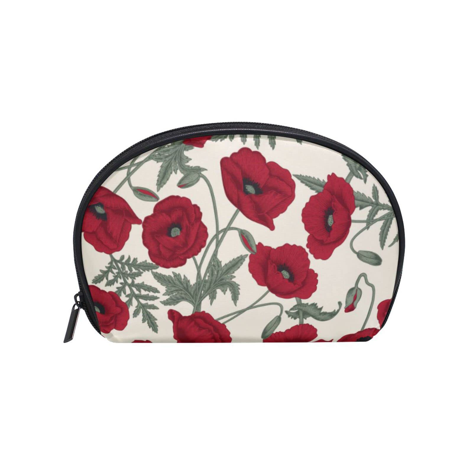 Vintage Red Poppy Flower Cosmetic Bag for Women - Small Travel Makeup Pouch, Portable Toiletry Organizer - Perfect for Travel, Gym & Daily Essentials Storage