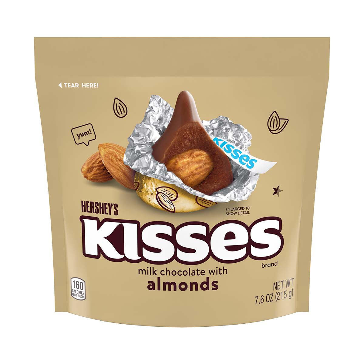 Delicious Milk Chocolate Kisses with Almonds - Individually Wrapped in Gold Foil, Gluten Free Candy (7.6 oz Bag) - Perfect for Gifts, Parties & Sweet Treats