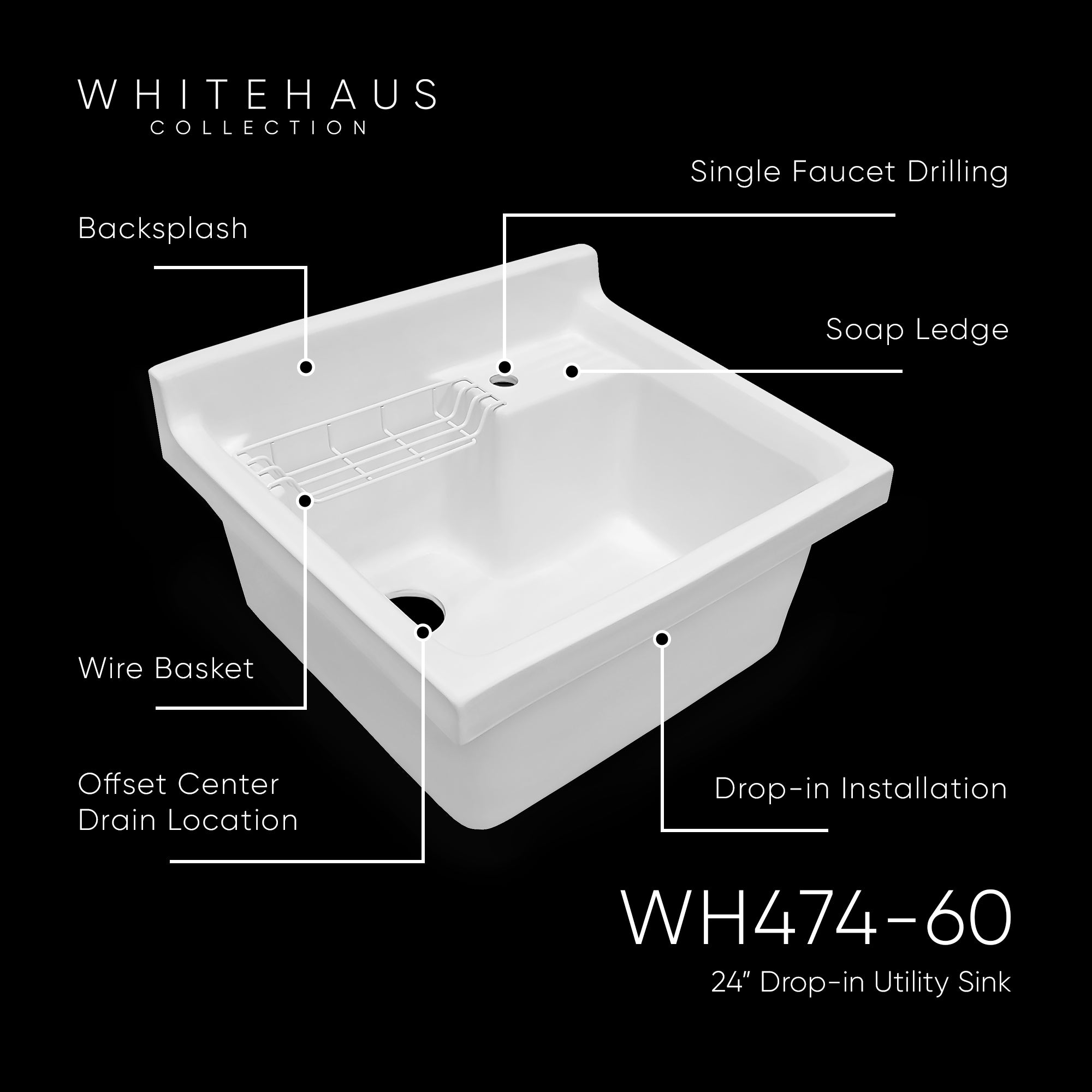 Vitreous Single Bowl Drop-In Kitchen Sink with Wire Basket & Off-Center Drain - Perfect for Small Kitchens, RV Campers & Apartment Remodels