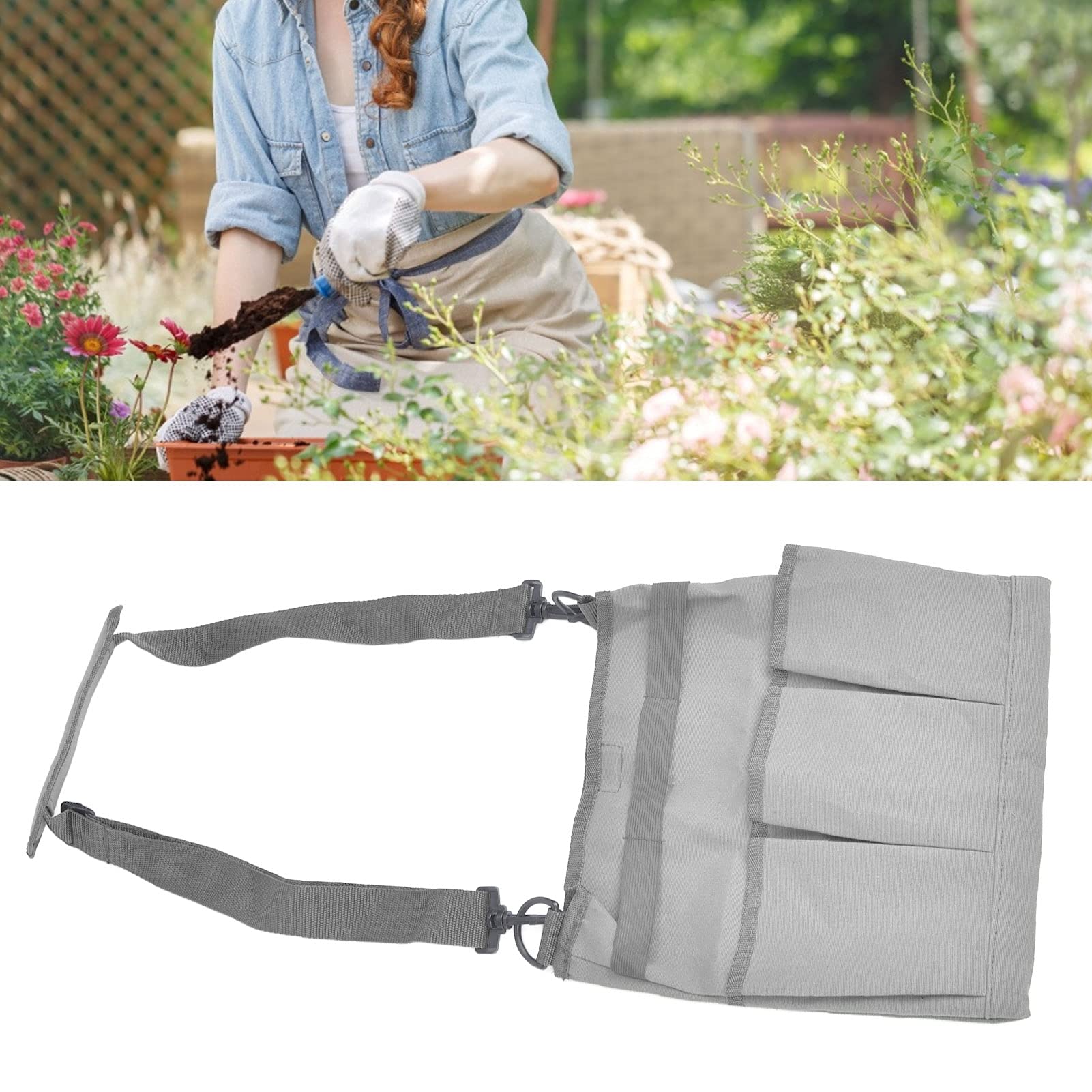 Alvinlite Heavy Duty Canvas Gardening Tool Bag with Multiple Pockets - Crossbody Shoulder Storage Organizer for Pruning Shears, Trowels & Garden Tools (Gray) - Perfect for Landscaping, Yard Work & Outdoor Activities