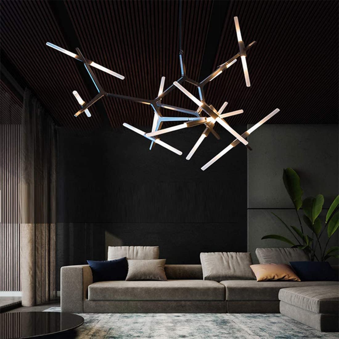 Modern Industrial LED Chandelier - 20-Light Black Metal & Glass Branch Pendant Lamp for Dining Room, Living Room - DIY Ceiling Fixture for Home Decor & Wedding Venues