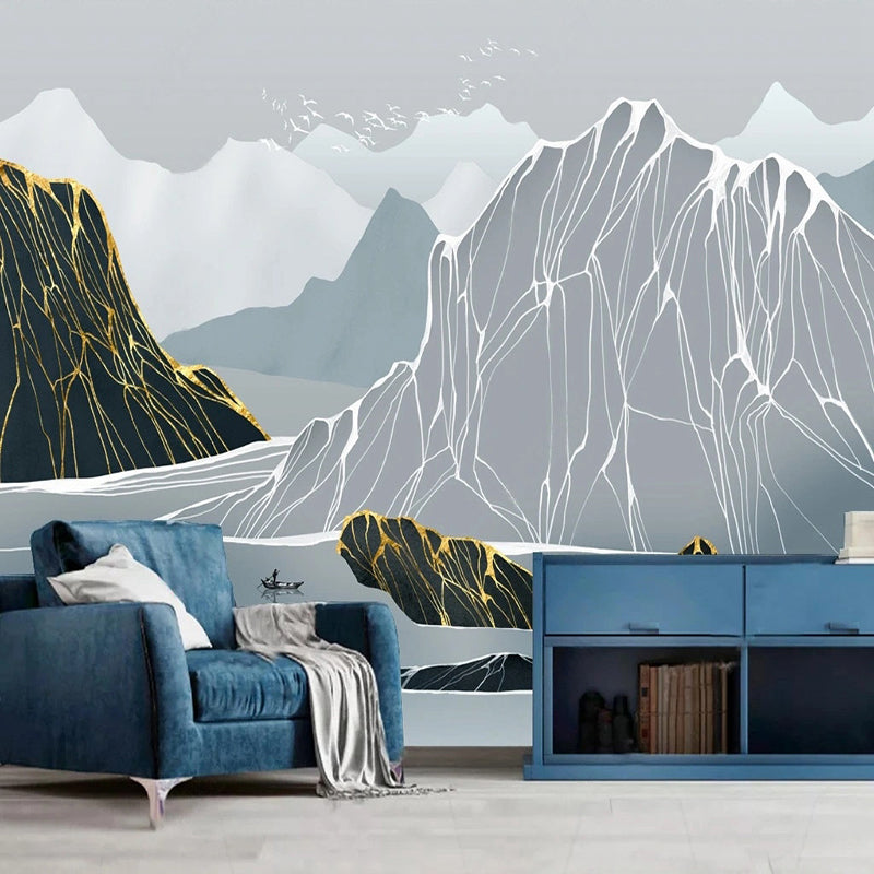 Sketchy Mountain Passage Wallpaper - Premium Peel & Stick Wall Mural for Home & Office Decor | Perfect for Living Room, Bedroom, or Workspace Transformation
