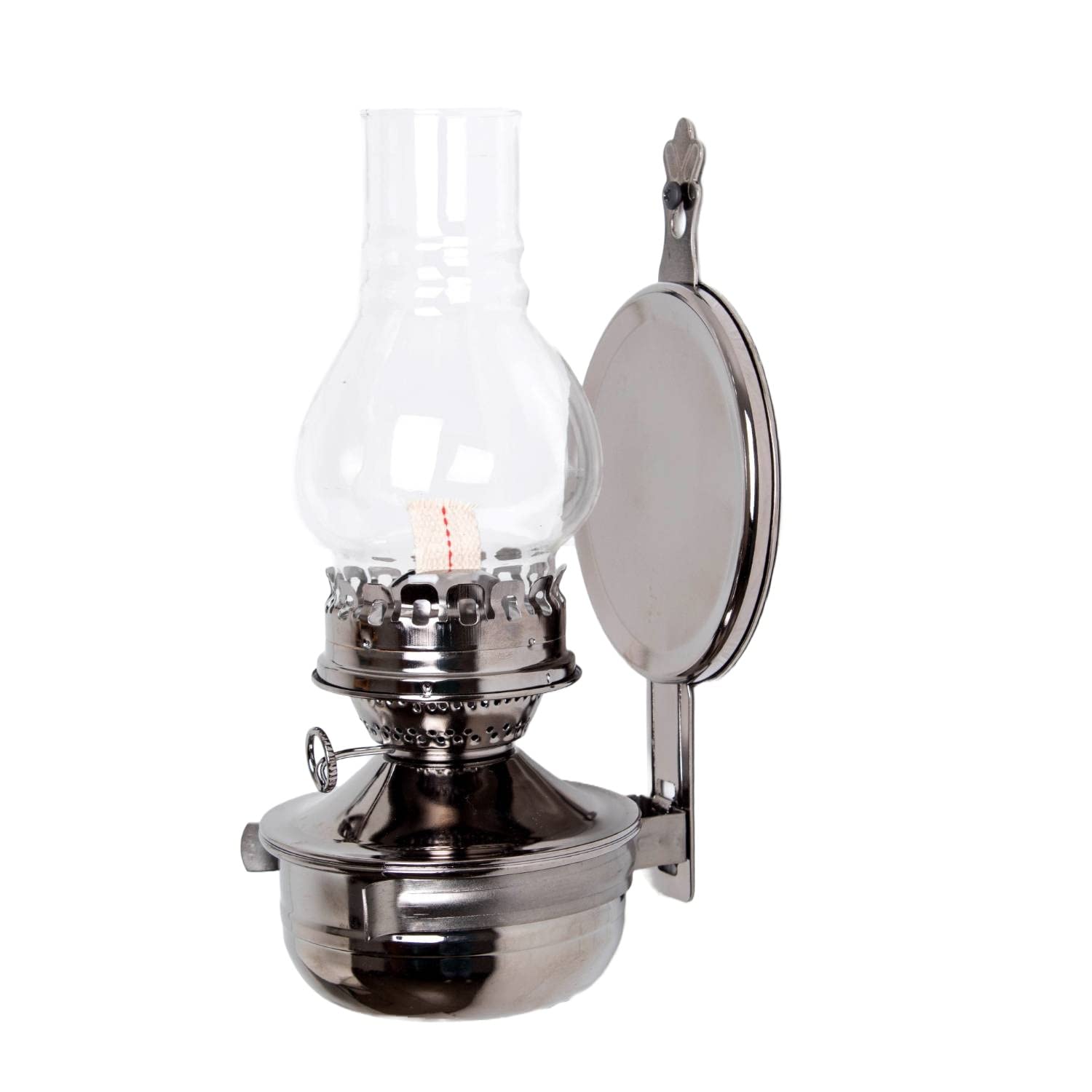 Lehman's 20oz Wall Mount Oil Lamp - Pewter Finish Kerosene Lantern with Removable Silver Reflector & Glass Chimney - Perfect for Emergency Lighting, Power Outages, and Vintage Home Decor