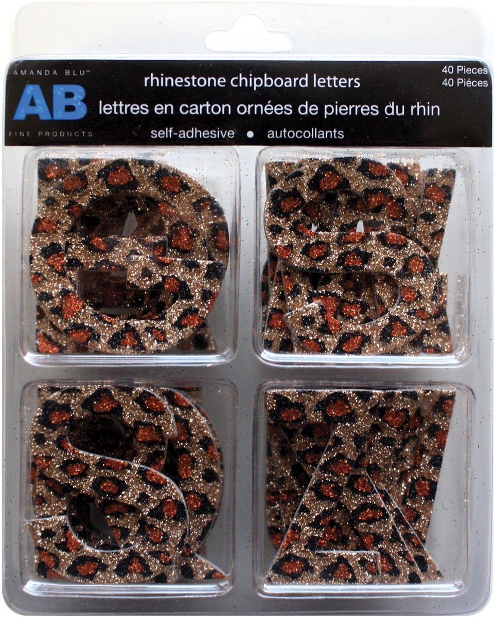 Glitter Chipboard Letter Stickers - Leopard Print Natural Amanda Blue Scrapbook Supplies for DIY Cards, Journals, and Home Decor
