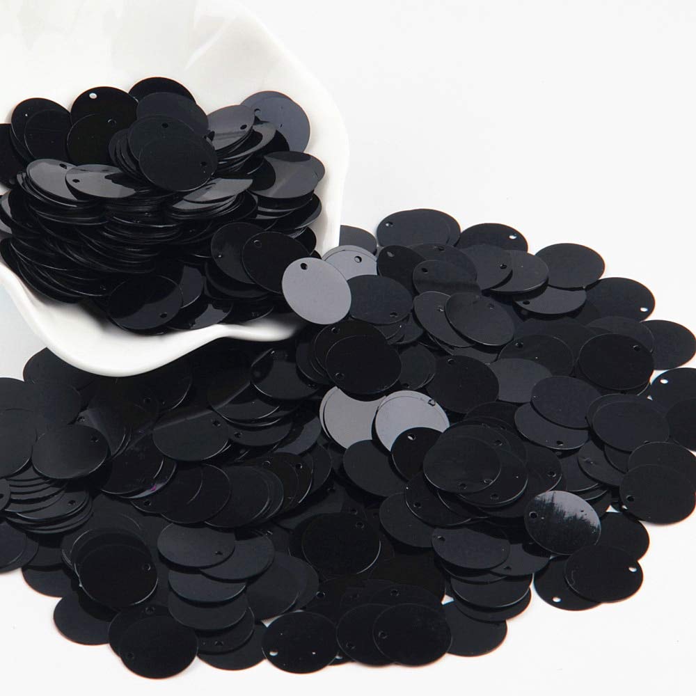 30g/Lot Black Flat Sequins for Sewing - 15mm Loose Sequins for DIY Crafts, Dresses, Tablecloths, Backdrops & Curtains - Perfect for Costume Design, Wedding Decor & Party Decorations