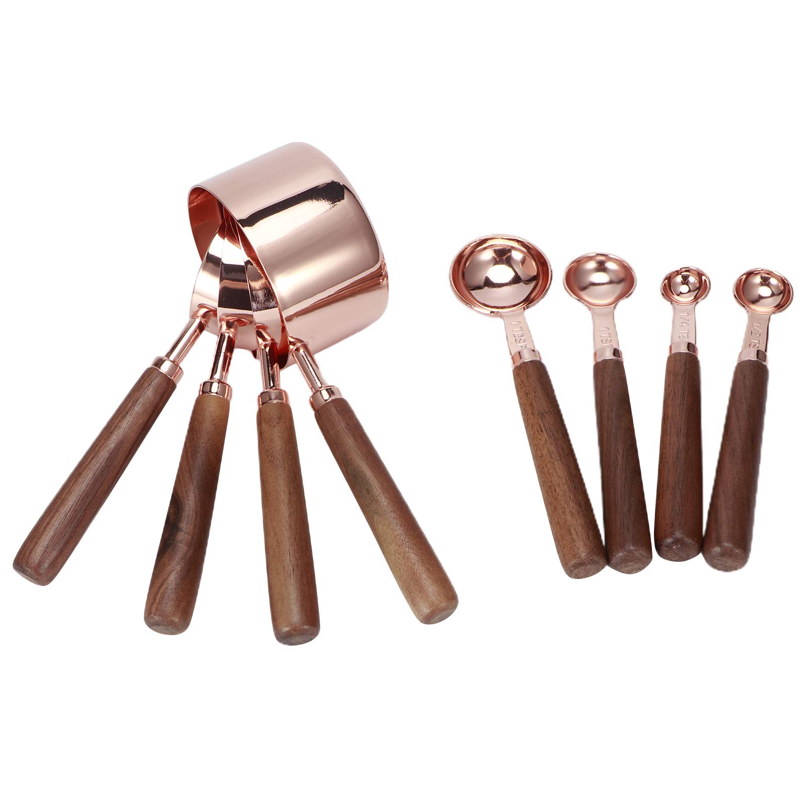 Stainless Steel Measuring Spoons Set of 8 with Wooden Handles - Perfect for Baking, Cooking, and Coffee Measuring - Ideal for Home Kitchen, Cafe, and Restaurant Use