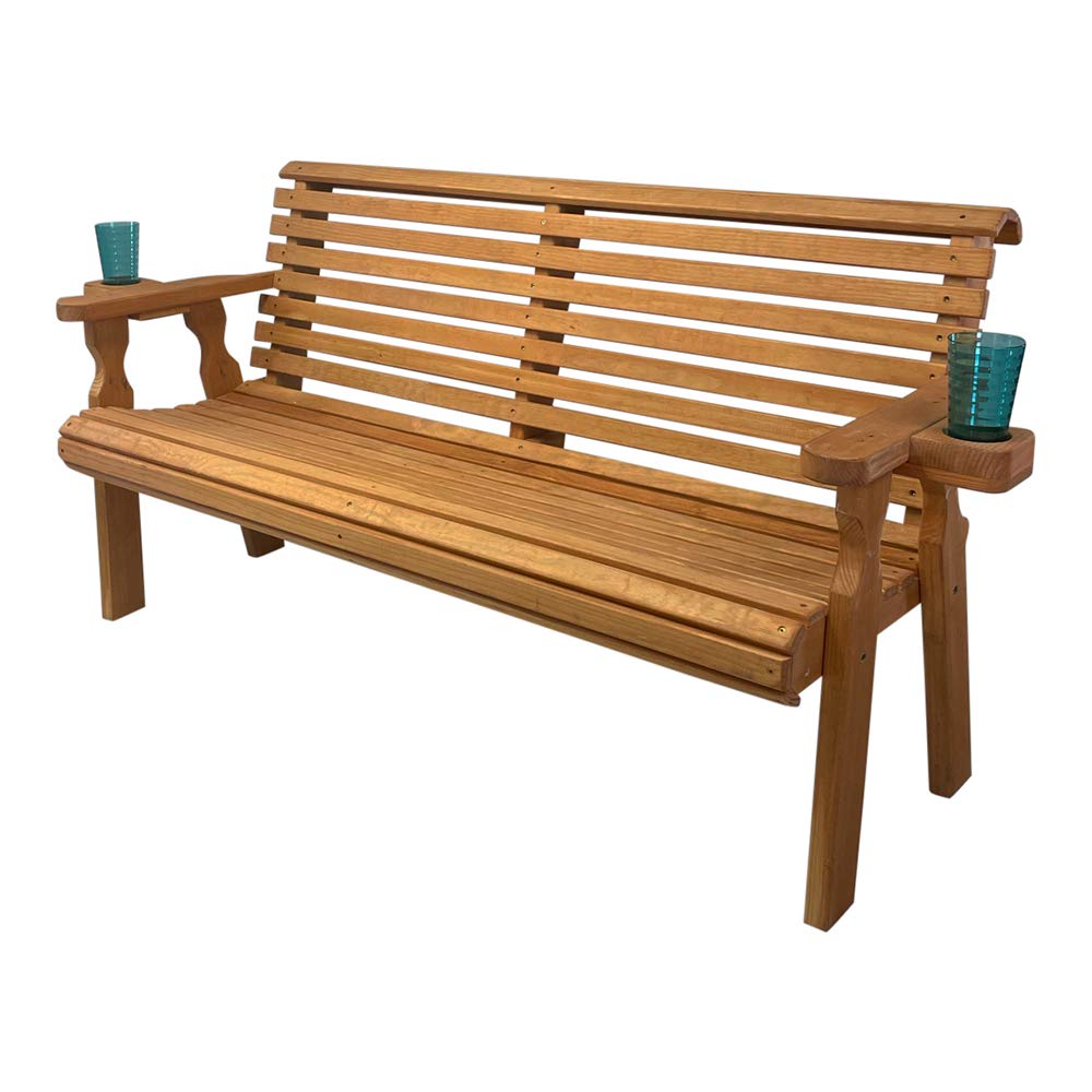 Amish Heavy Duty 5FT Outdoor Garden Bench with Cup Holders - Pressure Treated Cedar Wood, 700LB Weight Capacity - Perfect for Patio, Backyard, Deck & Garden Seating