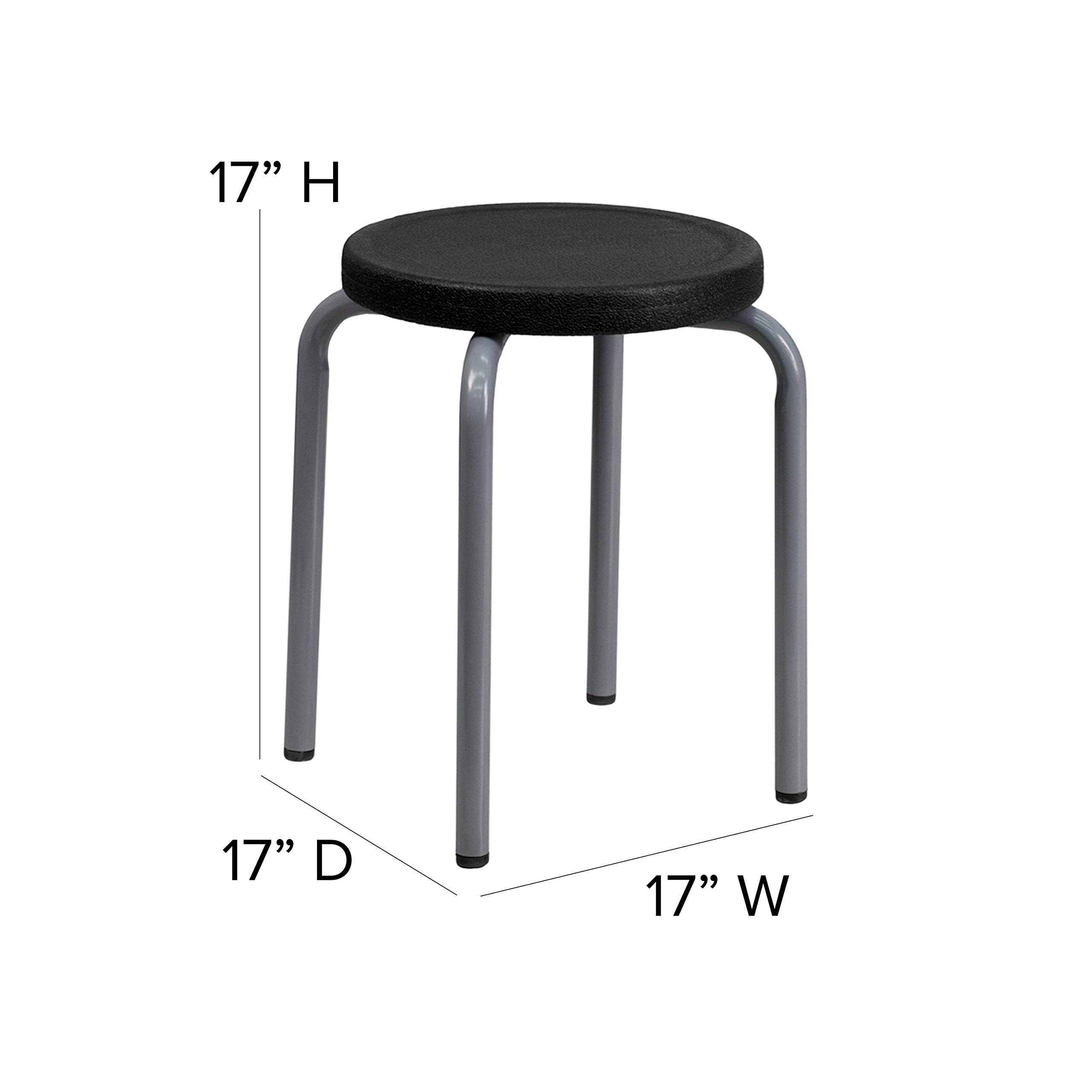 Stackable Stool with Black Seat & Silver Powder Coated Frame - Durable Metal Bar Stool for Kitchen, Dining Room, or Outdoor Patio Use