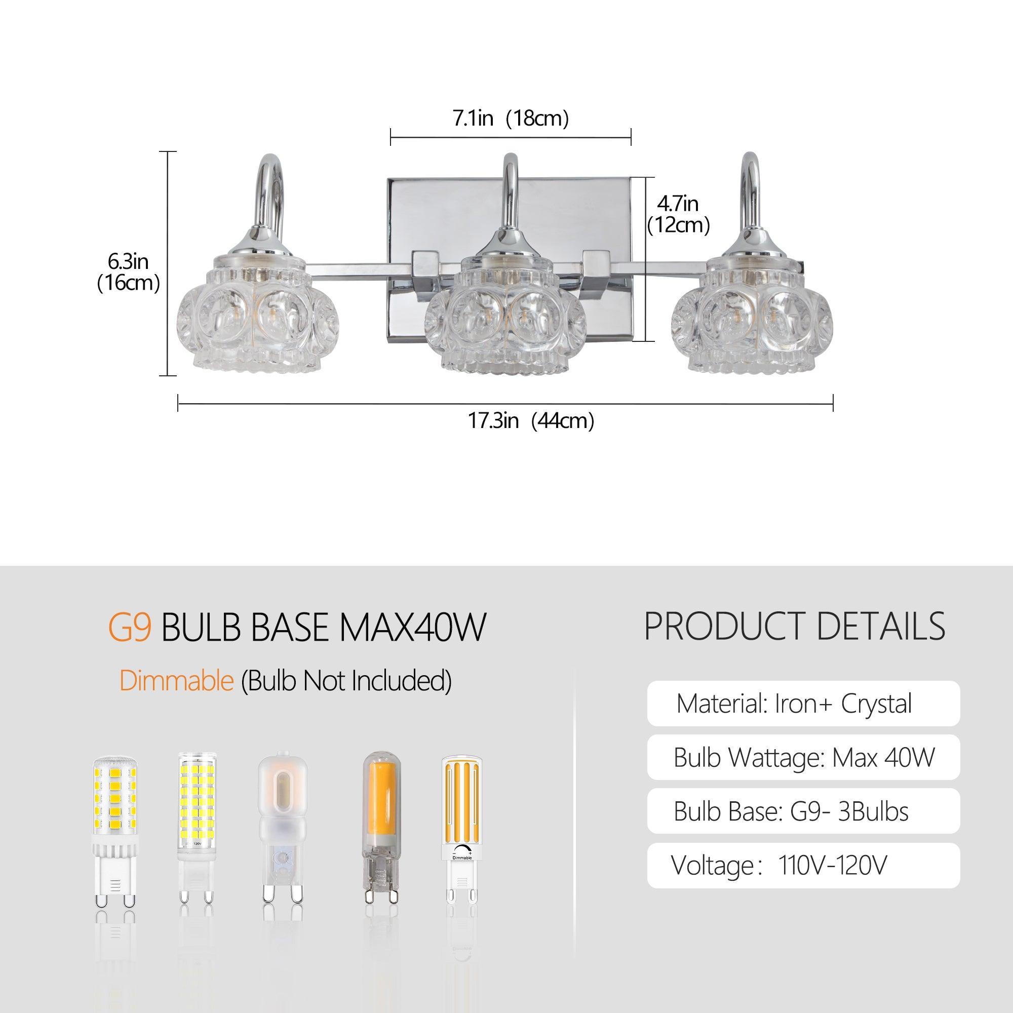 Vintage Crystal Vanity Light - Brushed Nickel Finish Elegant 3-Light Bathroom Mirror Fixture with Clear Glass Shades | Perfect for Master Bath, Powder Room & Dressing Area Lighting