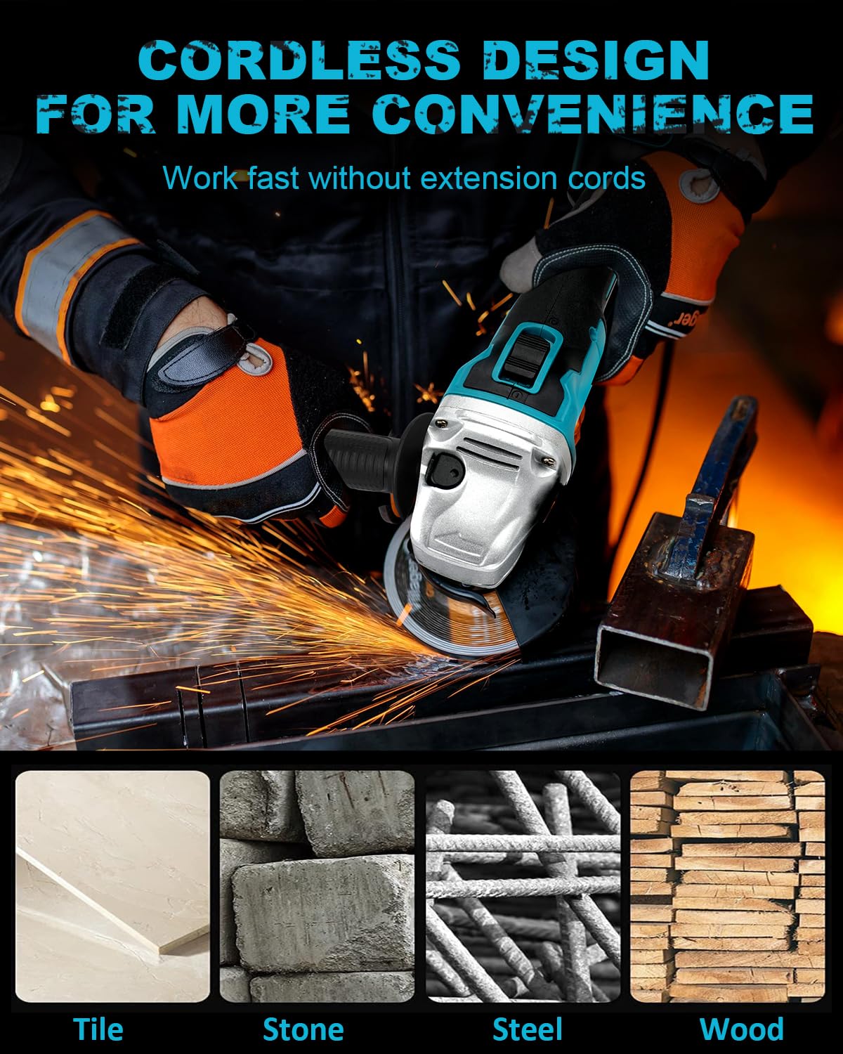 18V Brushless Cordless Angle Grinder Power Tool Kit - No Battery (Compatible with 18V Batteries) with Handle, Grinding Wheel, Cutting Wheel, Flap Disc & Carving Disc - Perfect for Metal Cutting, Grinding, Polishing & DIY Projects