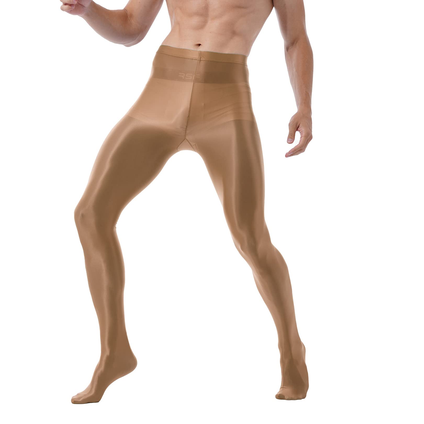 FEESHOW Men's Glossy Pantyhose with Bulge Pouch - High Waist Tights & Stockings for Crossdressing, Cosplay, and Nightwear - Comfortable Stretchable Leggings for Dancing and Performance