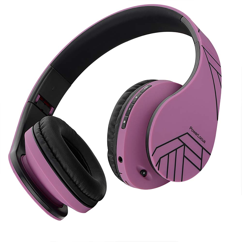 PowerLocus Bluetooth Over-Ear Headphones - Wireless & Wired Stereo Headset with Built-in Mic, Foldable Design, Micro SD/TF & FM Radio - Compatible with iPhone, Samsung, iPad, PC (Purple) - Perfect for Travel, Workouts, and Home Entertainment