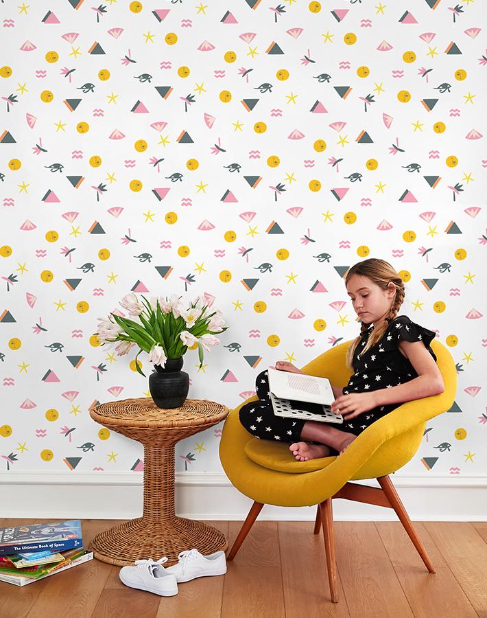 Egyptian Icons Wallpaper by Tea Collection - Bubblegum Pink Peel & Stick Wallpaper for Kids Room, Nursery Decor, DIY Home Improvement
